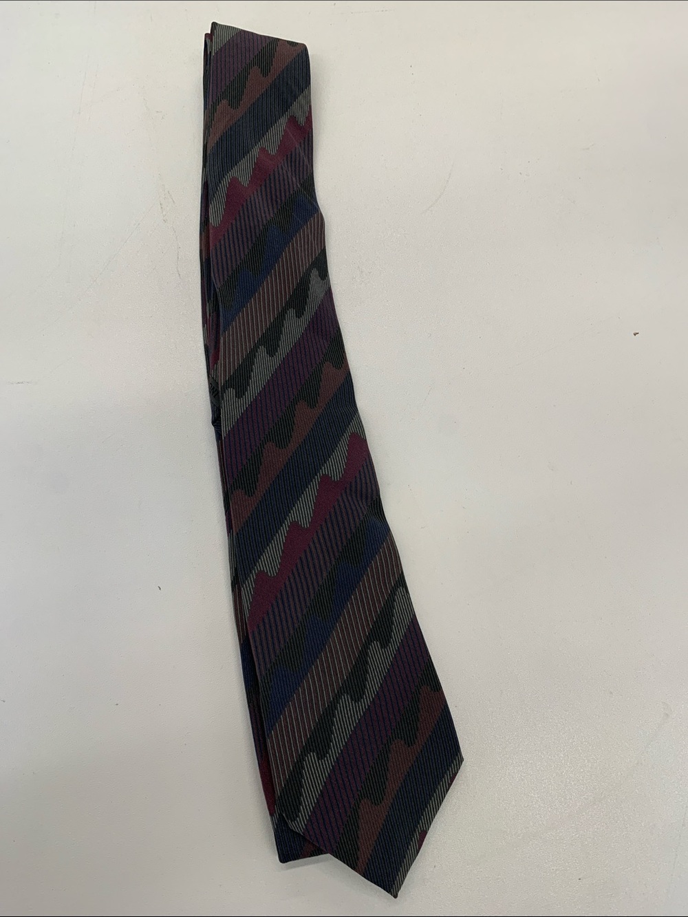 Missoni Striped Silk Tie in Black, Purple & Blue